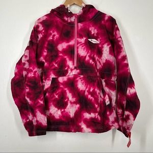 Champion Half Zip Windbreaker Hooded Pink Berry Tie Dye Cloud Burst Size Medium